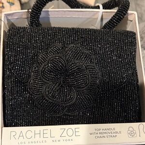 Rachel Zoe Black Beaded Clutch with Floral Design